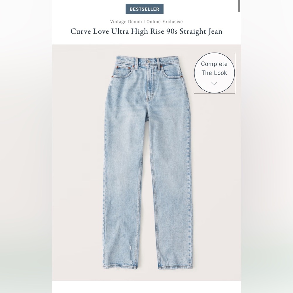 Abercrombie Curve Love Ultra High Rise 90s Straight Jean in light wash